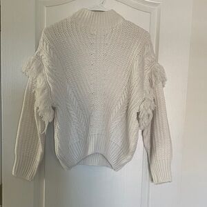 Cream Sweater with Fringe Details